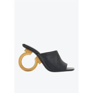NEW SALVATORE FERRAGAMO women's elina gancini heel leather mules in black
